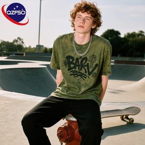 QZFSO, camisetas recortadas de algodón de peso pesado con logotipo gráfico impreso personalizado, camiseta Vintage con lavado ácido, camiseta desgastada para hombres - Product Image 1