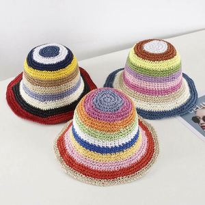 Wholesale Women's Sun Rainbow <b>Straw</b> <b>Hat</b> Crochet Foldable Knit Shade Seaside Sun Bucket <b>Hat</b> - Product Image 2
