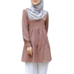 Großhandel Malaysia Muslimische Damen Tunika Top Bluse Einfarbig Langarm Freizeitkleidung Bescheidene Muslimische Damenbluse - Product Image 3