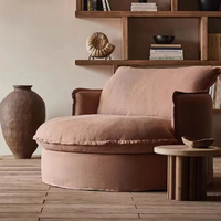 Fauteuil rond en lin style Wabi-sabi, entièrement démontable, en bois, tissu vintage lavé, pour balcon, chaise paresseuse individuelle, personnalisable pour l'extérieur