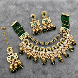 Ensemble de bijoux de mariée vintage en cuivre plaqué or de haute qualité avec cristaux, collier long Mala et boucles d'oreilles, certifié pour mariage et fête, vente en gros - Product Image 1