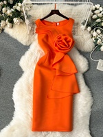 Robe Femme Élégante Haut de Gamme Coupe Ajustée à Fleurs Tridimensionnelles, Nouvelle Collection Printemps 2026, Style Français, Vente en Gros pour Boutiques