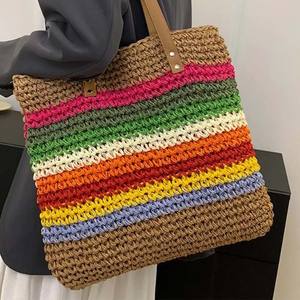 Bolsos de Moda para Mujer, Bolsos de <span class=keywords><strong>Marca</strong></span>, Bolso de Ganchillo, Bolso de Paja Tejida, Diseño Moderno, Ligero, Portátil, para el Uso Diario, Compras - Product Image 4