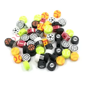 C073 Wholesale 1000pcs/bag Baseball Charms Football Basketball Sport Spacer Beads Polymer Clay Round Shape Sports Beads