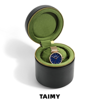 Boîtes à montres en cuir PU, étui de rangement portable pour montres, logo personnalisé, boîtes à montres rondes pour bijoux, boîtes cadeaux pour hommes et femmes, emballage de montres