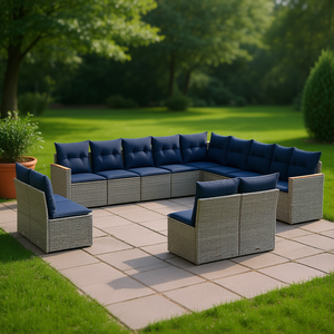 Conjunto de sofás de jardín para exteriores, 13 piezas, ratán sintético gris con cojines, diseño contemporáneo para muebles de patio - Product Image 2
