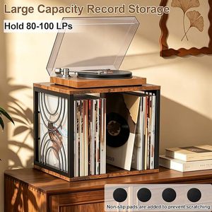 Wooden Record Rack With Turntable <b>Stand</b> 2 Tier Vinyl <b>Cd</b> Storage Organizer For Home Use - Product Image 2
