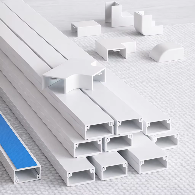 PVC Rectangular Cable Trunking System | White Cable Raceway with Accessories | OEM Manufacturer