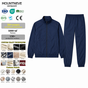 Ensemble de survêtement pour homme, coupe-vent bleu marine à col montant, fermeture éclair intégrale, résistant à l'eau, léger, pour l'entraînement sportif et les activités de plein air - Product Image 2