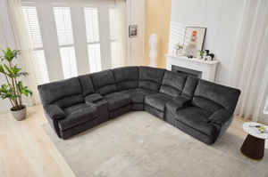 Canapé d'angle moderne en bois inclinable, rembourré en tissu, avec recharge sans fil, extensible, pour salon de villa - Product Image 2