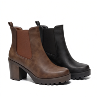 Nouvelles Bottes Chelsea Mi-mollet Femme Automne/Hiver 2026 à Talon Épais, Style Rétro, en Polyuréthane Poli et Maille, Semelle Épaisse