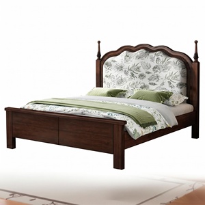 Struttura <span class=keywords><strong>letto</strong></span> in legno massello stile americano, testiera imbottita floreale, stile piattaforma per hotel e case. - Product Image 6