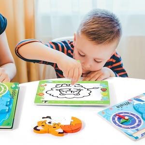 Reloj de Madera Educativo para Niños, Juguete de Aprendizaje de Tiempo con Animales, Rompecabezas, Tablero de <span class=keywords><strong>Dibujo</strong></span> 3 en 1, Montessori, Educación Temprana, Combinación de Formas - Product Image 3