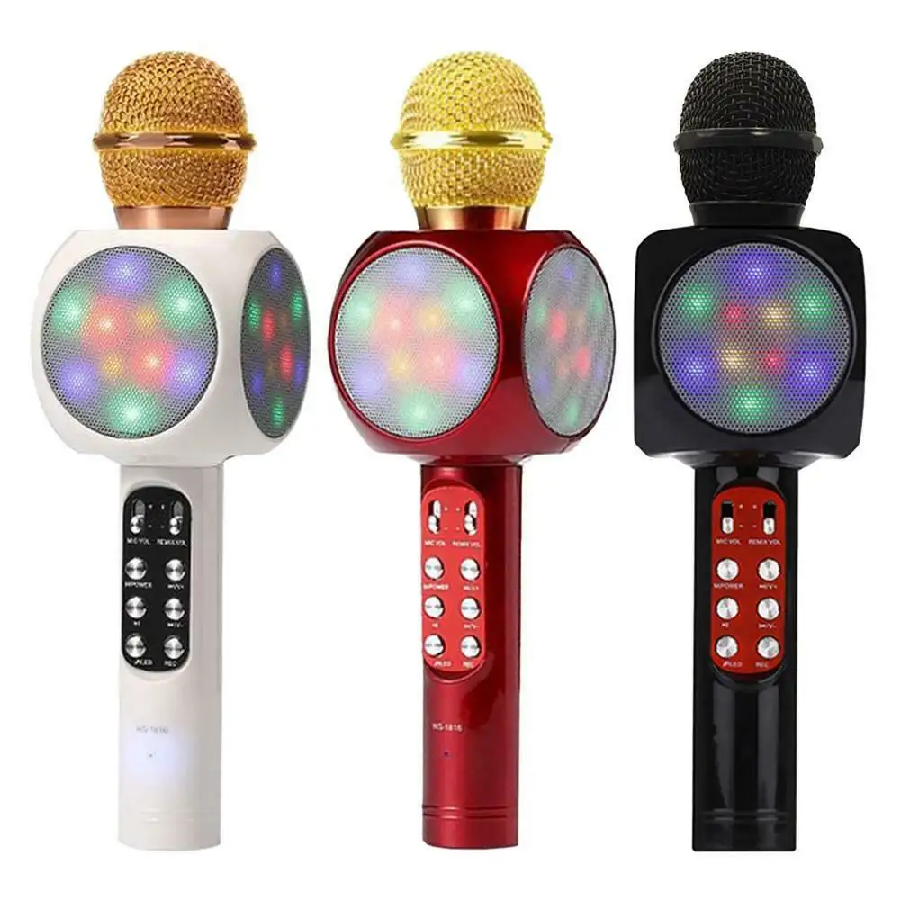 WS-1816 Draadloze Bt Ws1816 Karaoke Microfoon Mic Usb Speaker Home Ktv Spelen Met Led Licht