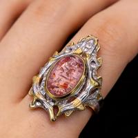Bagues ouvertes en cuivre plaqué or avec quartz rose ovale, plusieurs styles, étanches, pour femmes - Vente chaude