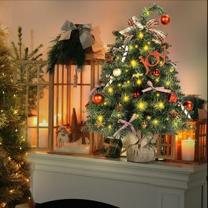 Arbre de Noël de table de 24 pouces avec cime d'arbre incurvée, mini arbre de Noël avec lumières, branches en PE et divers ornements de bricolage - Product Image 6