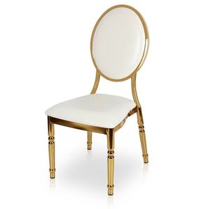 Gold Plating White Leather Wedding <b>Dining</b> <b>Chair</b> <b>Stackable</b> Event Furniture for Party Banquet Living Room Apartment Park Use - Product Image 1