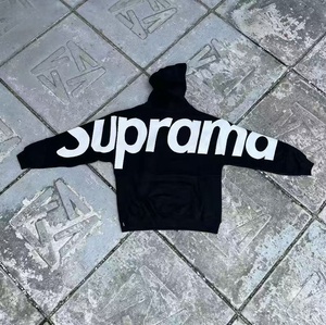 Suprama Men's Black Hooded <b>Sweatshirt</b> 100% cotton Oversized Streetwear Cotton Knitted Back Logo Print Autumn Regular Fit - Product Image 1