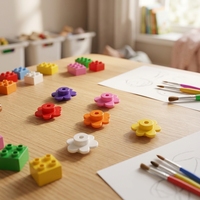 6 Pièces de Blocs de Construction en Forme de Fleur, Mini Briques, Accessoires Pétales, Pièces de Remplacement DIY, Violet Rose Rouge Orange Jaune Blanc