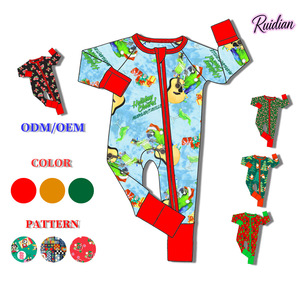 Pijamas de Bambú Navideños para Niños, Mameluco con <span class=keywords><strong>Pies</strong></span> para Bebés, Conjuntos de Bodys Unisex para Recién Nacidos de 0 a 3 Meses, Cierre de Cremallera Bidireccional - Product Image 1