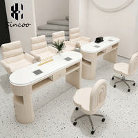Table de Manucure Double en Métal de Luxe pour Salon de Beauté avec Chaises, Lumières et Collecteur de Poussière – Durable