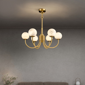 Lampadario Moderno Zeallighting con Sfere in Alabastro Naturale, Lussuoso Lampadario Decorativo in Ottone con Sfere di Marmo per Soggiorno - Product Image 3