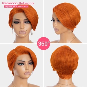 Peluca de <span class=keywords><strong>Cabello</strong></span> Humano Remy Chino Naranja Jengibre para Mujer, Corta <span class=keywords><strong>con</strong></span> Parte Lateral y Encaje HD - Product Image 3