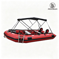 Bateau pneumatique robuste en PVC de 4,2 m avec plancher en aluminium, auvent, roues de lancement, bateau pneumatique en caoutchouc pour la pêche et le sauvetage