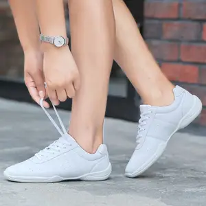 รองเท้าเชียร์ลีดเดอร์สีขาวสำหรับผู้ใหญ่,รองเท้ากีฬาเต้นสำหรับเยาวชนรองเท้าฝึกแข่งขันรองเท้าผ้าใบยิมนาสติกศิลปะเชียร์