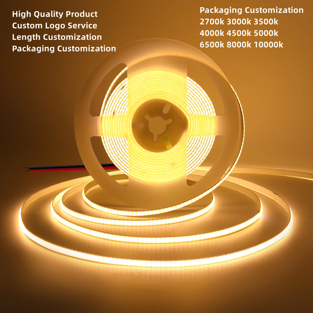 COB LED Strip Light 24V 12V 8mm PCB IP20 Bendable High Brightness Dimmable CRI 90 Temp 3500K-6000K Flexible Led Strip Light