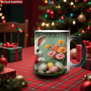 Magic <b>Mug</b> Frosted Black 11oz Ceramic Heat Sensitive Tea Cup <b>Easter</b> Bunny Design - Product Image 2
