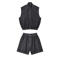Chaleco de Malla Transpirable de Alta Calidad, Camiseta sin Mangas Holgada Informal, Pantalones Cortos con Cremallera Vintage Desgastados para Hombre, Traje de Camiseta sin Mangas