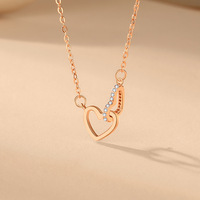 Collier double anneau en forme de cœur en argent sterling 925 avec zircon, collier ras du cou délicat
