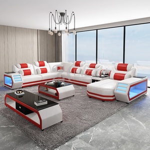 Sofá de sala de estar moderno, mueble Seccional de cuero, LED - Product Image 5