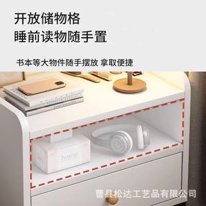 Simple modern bedside table with solid wood legs, <b>small</b> and easy-to-use bedroom storage <b>cabinet</b>, 2025 new style bedside shelf. - Product Image 4