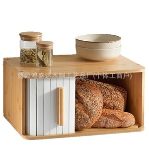 Boîte à pain en bambou avec porte coulissante, rangement en bois pour pain, pâtisseries, fruits, légumes, organiseur de bureau - Product Image 5