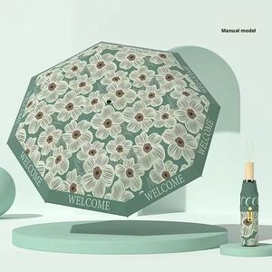 Sombrilla Plegable de Tres Pliegues con Diseño Floral, Recubrimiento Negro, Protección UV UPF 50+, Plegable Manualmente, Portátil para Viajes 8 - Product Image 1