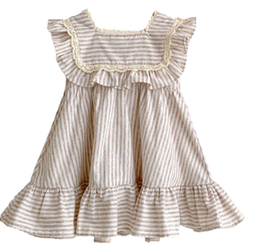 ชุดเดรสบอดี้สูทผ้าฝ้ายลายทางสำหรับเด็กผู้หญิง คอเหลี่ยม แขนกุด สไตล์หวาน ทรงเอไลน์ ความยาวระดับเข่า ผลิตตามแบบ ODM - Product Image 1