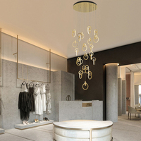Lustre LED en forme d'anneau, finition or rose, hauteur réglable, forme personnalisée pour plafond haut, hôtel, maison, escalier, hall d'entrée, villa