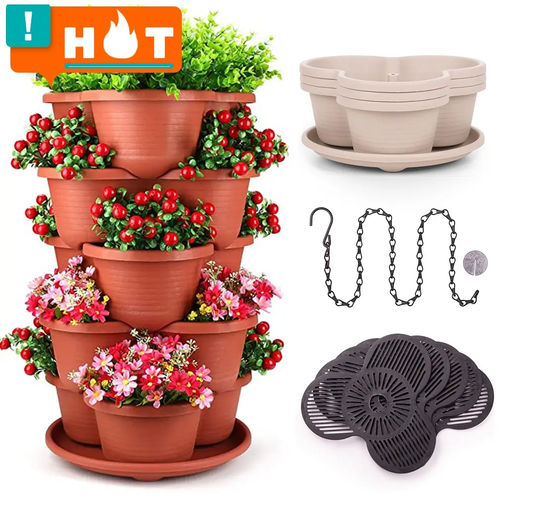 Flower Herb 5-tier Stacking Self Watering Plant Pot Garden Stand Planter Plastic Stackable Vertical Gardening Strawberry Planter