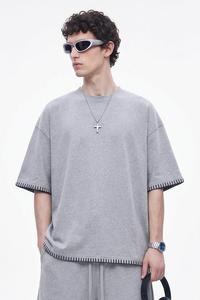 Camiseta de <span class=keywords><strong>Hombre</strong></span> Estilo Americano, Formal, Tejido Sólido de Poliéster/Algodón, Corte Regular, Cuello Redondo, Manga Corta - Product Image 3