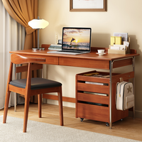 Bureau d'étude en bois massif avec pieds en acier inoxydable, tiroirs et armoire à dossiers mobile pour bureau à domicile (vente en gros)