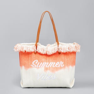 Borsa da donna con Logo stampato su misura da spiaggia estiva in tessuto di cotone con frange - Product Image 4