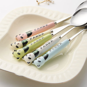 Xách tay 304 thép không gỉ Bộ đồ ăn thiết lập với gốm xử lý sáng tạo Panda Thiết kế-kim loại nĩa muỗng đũa cho các bên - Product Image 3