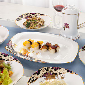 <span class=keywords><strong>Set</strong></span> di Piatti in Ceramica di Lusso Stile Europeo con Bordo Placcato Oro, Servizio da Tavola per Uso Domestico, Adatto a Microonde e Lavastoviglie, per 12+ Persone - Product Image 3