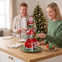 Support à gâteau de Noël en papier, maison de neige de Noël, support à gâteau rond 3D, support à gâteau à plusieurs niveaux, décorations de Noël