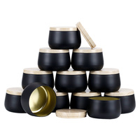 En stock – Lot de 24 boîtes métalliques noires style grain de bois avec couvercles en fer, 48 oz, pour bougies en cire parfumée