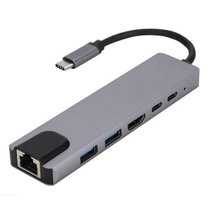 Wholesale 6-in-1 HDTV Dock Customizable USB <strong>Hubs</strong> <strong>RJ45</strong> 100 Mbit Network Adapter Dock <strong>Type</strong>-<strong>C</strong> <strong>Hub</strong> USB 3.0 Interface Products Stock - Product Image 6