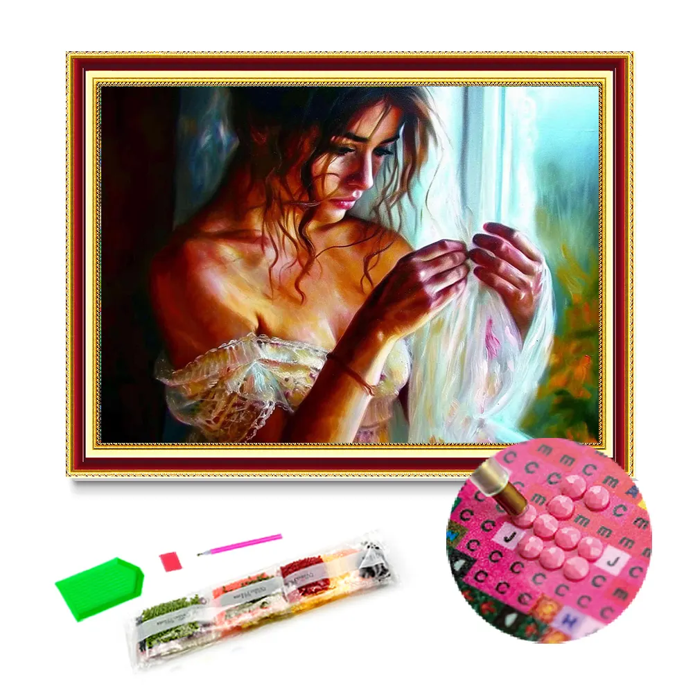 5d diamante arte pintura mujer venta al por mayor diamante mosaico completo taladro retrato arte cristal pintura decoración del hogar