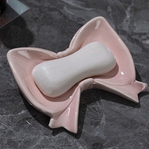 Creative Bow Shaped Ceramic <b>Soap</b> <b>Dish</b> Drainable Wall Mount Bathroom Decorative <b>Holder</b> Irregular Contemporary Design - Product Image 4